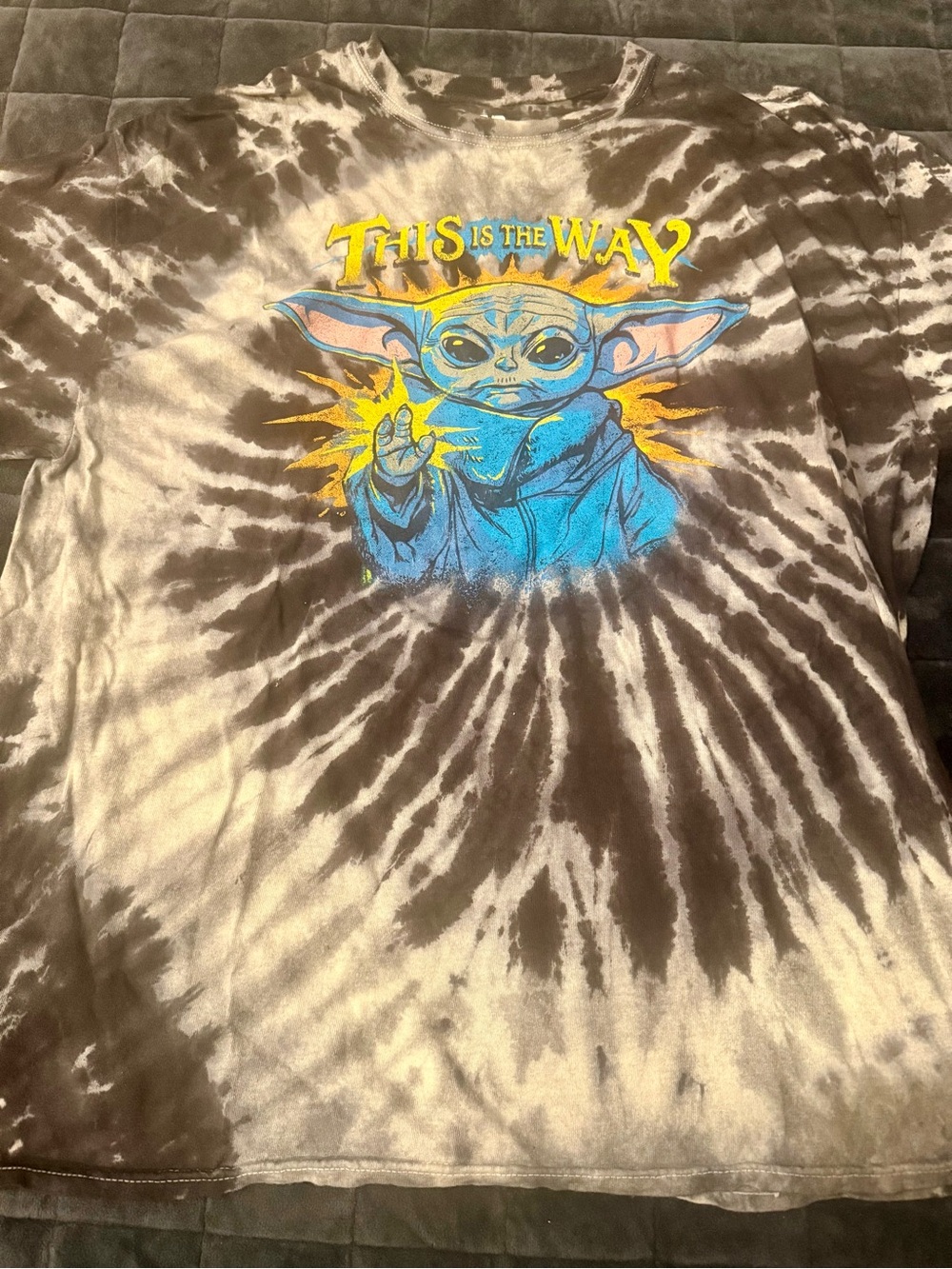 Custom Star Wars Tie-Dye Tee with Blue & Yellow Grogu Graphic